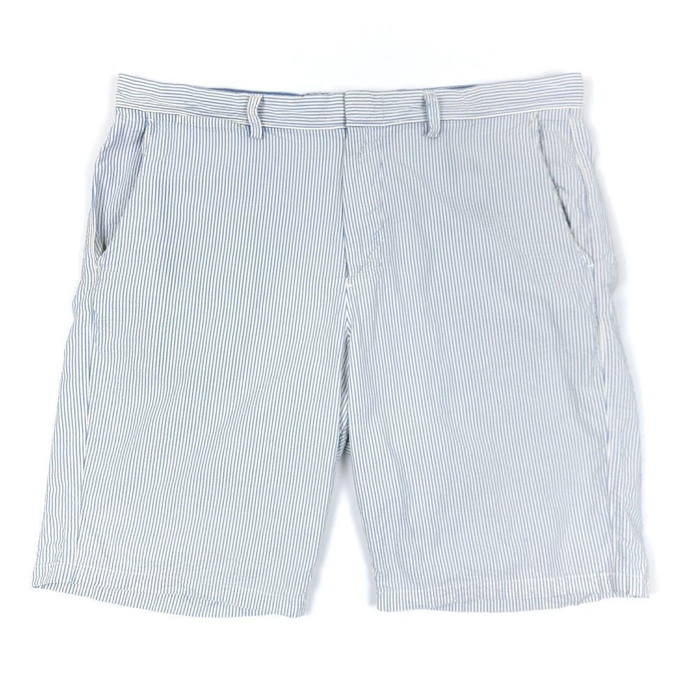 J CREW Club Preppy Seersucker Weekender Chino Shorts Blue White Resort Stripe 36